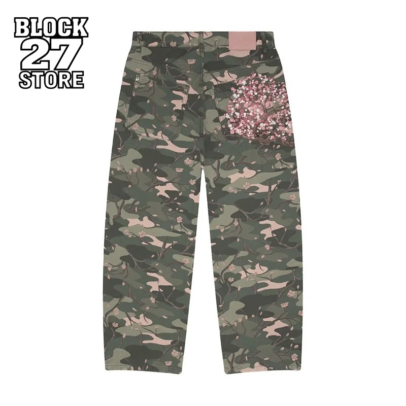Embroidery Jeans Sakura - Celana Jeans Pria Y2K Bordir Sakura
