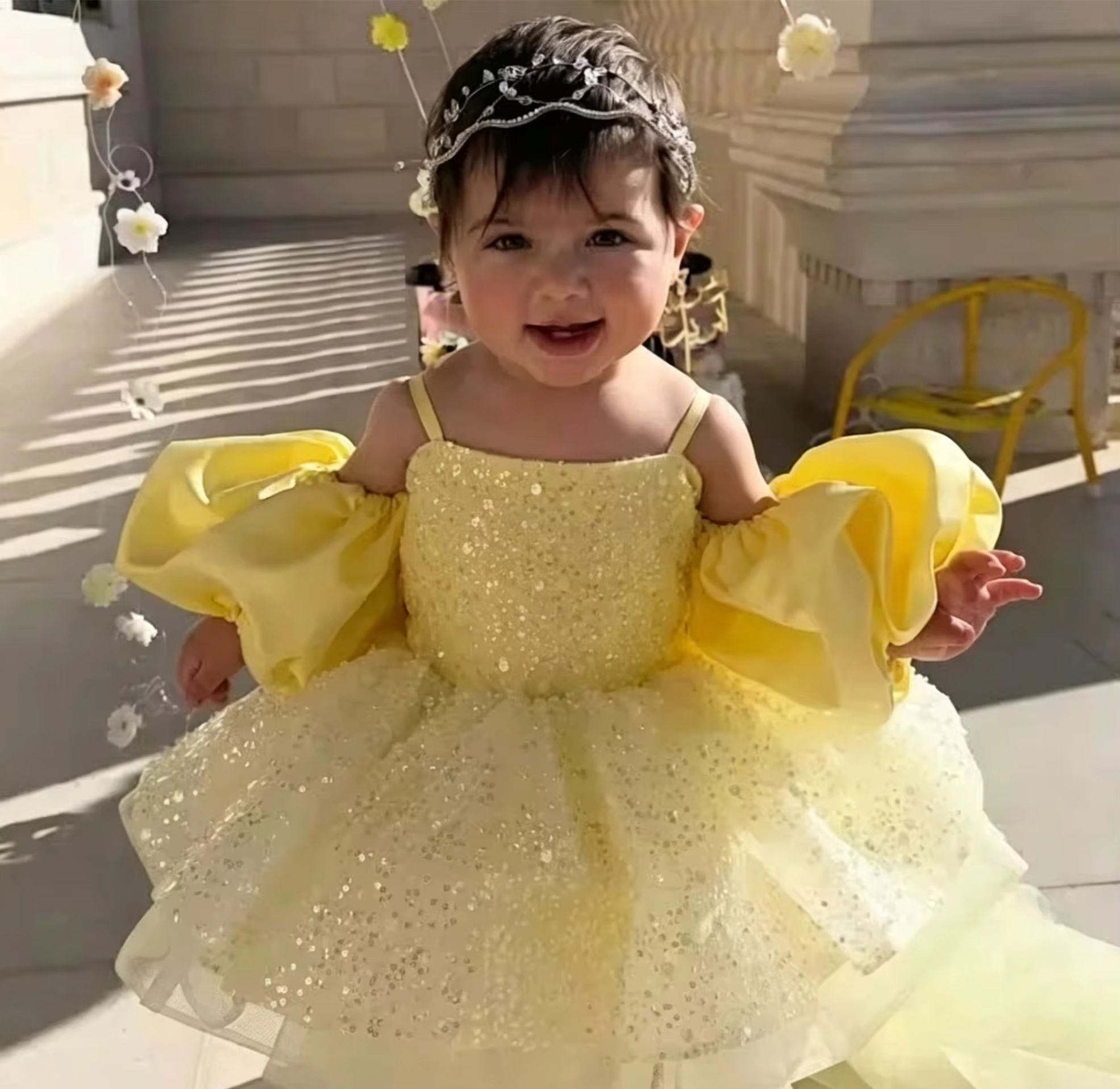 Embroidery Yellow Flower - Gaun Gadis Bunga Kuning Lucu untuk