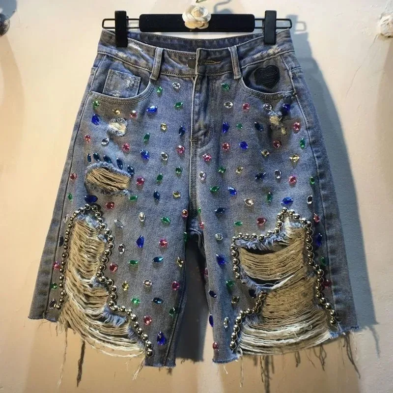 Embroidery Jeans Sakura - Celana Pendek Jeans Wanita High Waist