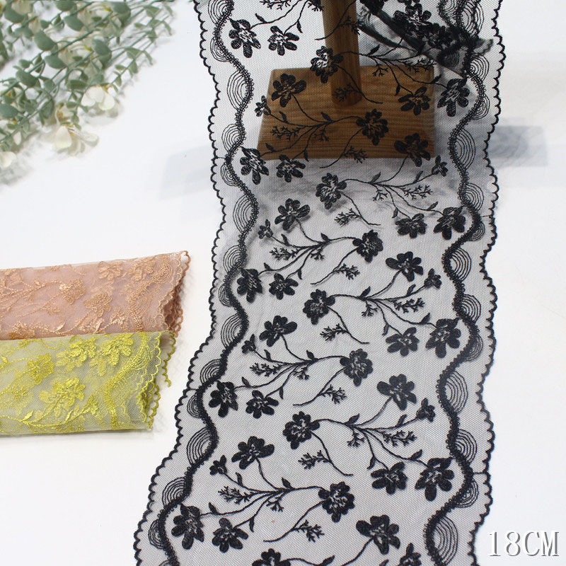 Embroidery Yellow Flower - 41 yard Renda Bordir Bilateral Hitam
