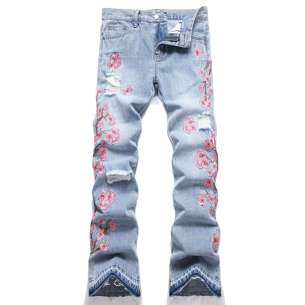 Embroidery Jeans Sakura - Jeans Denim Bordir Bunga Pria Celana