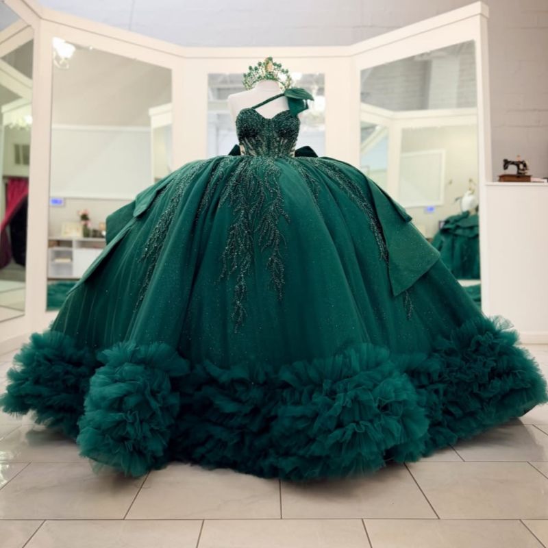 Gaun Quinceanera Hijau Meksiko - Embroidery Glass Beads ulasan dan harga