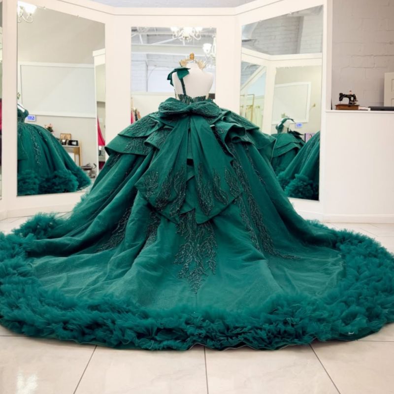 Gaun Quinceanera Hijau Meksiko - Embroidery Glass Beads ulasan dan harga