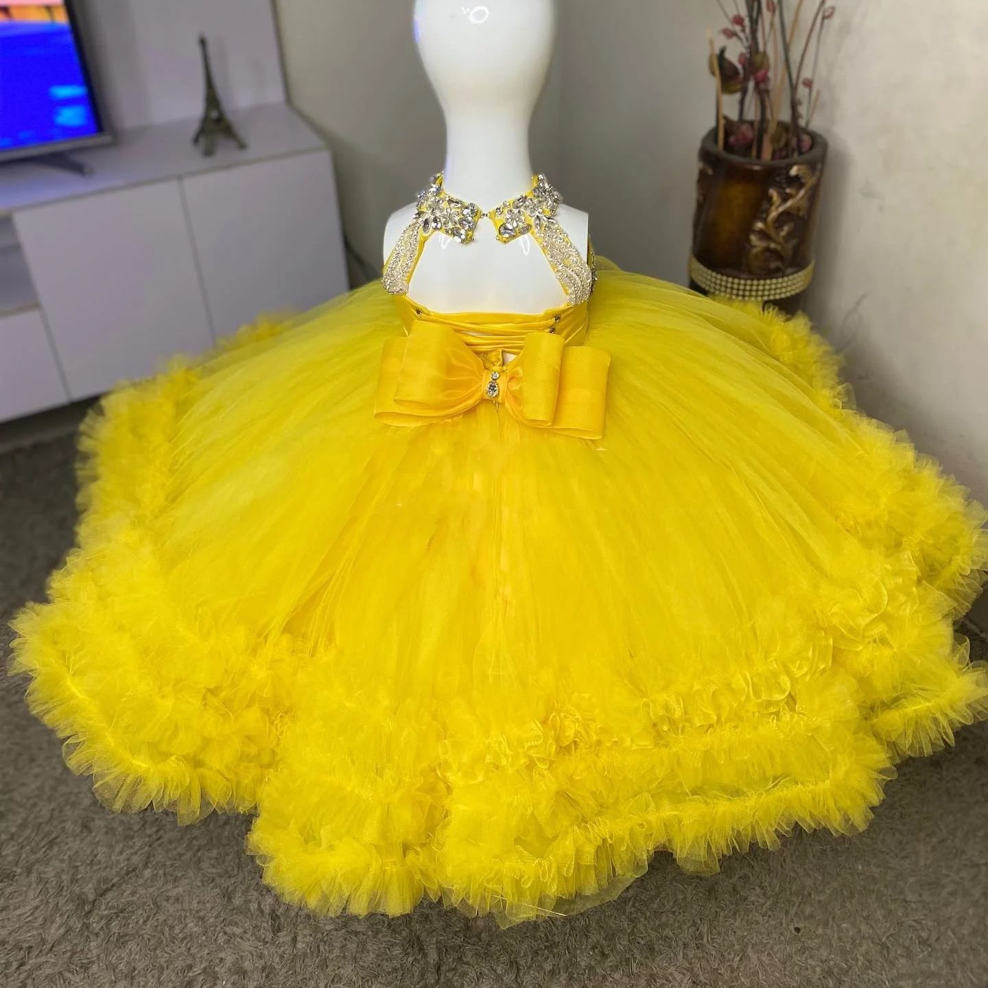 Gaun Gadis Bunga Kuning Cantik - Embroidery Yellow Flower ulasan dan harga