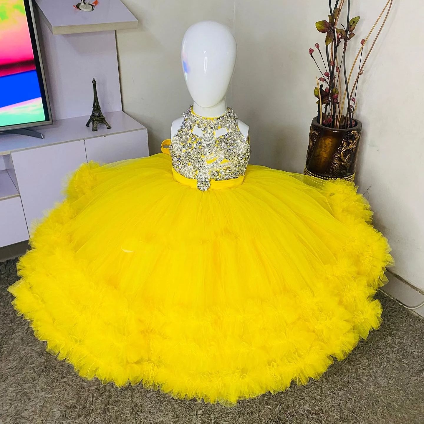 Gaun Gadis Bunga Kuning Cantik - Embroidery Yellow Flower ulasan dan harga