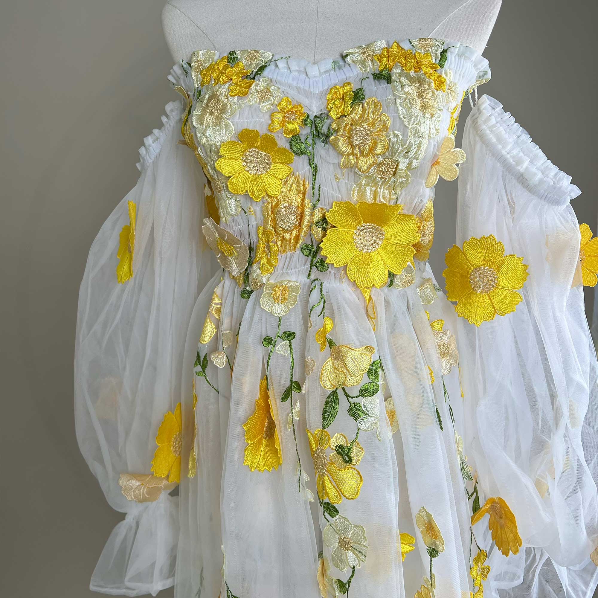 Don&Judy Lengan Mengembang Off - Embroidery Daisy ulasan dan harga