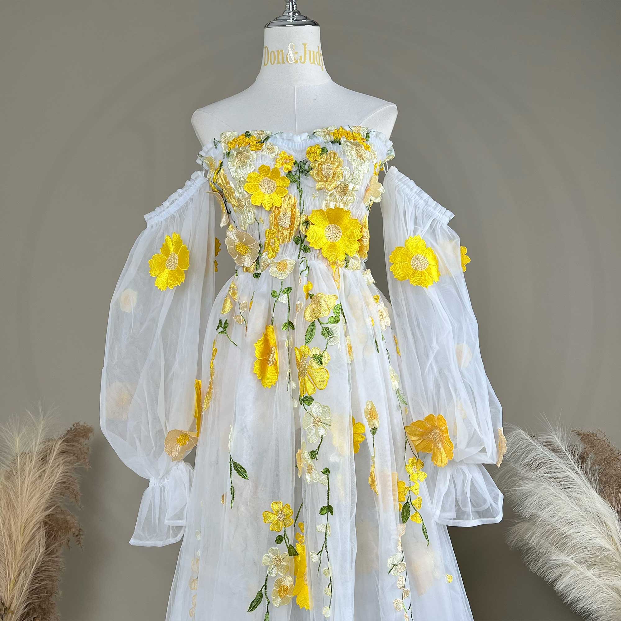Don&Judy Lengan Mengembang Off - Embroidery Daisy ulasan dan harga