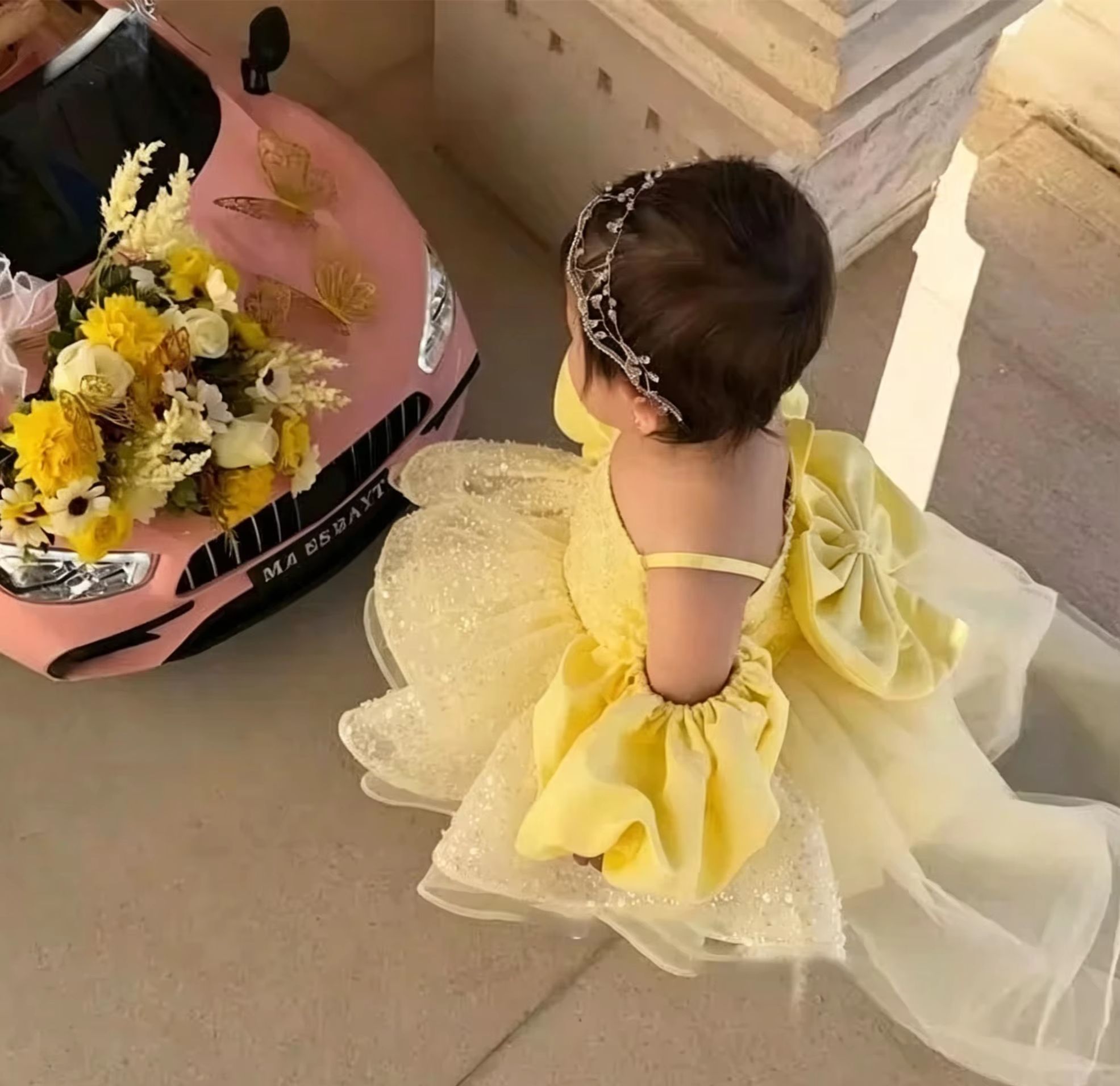 Gaun Gadis Bunga Kuning Lucu u - Embroidery Yellow Flower ulasan dan harga