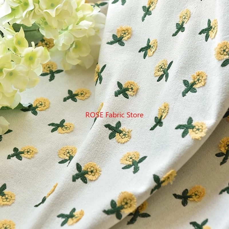 Kain Katun Linen Bordir Bunga  - Embroidery Yellow Flower ulasan dan harga