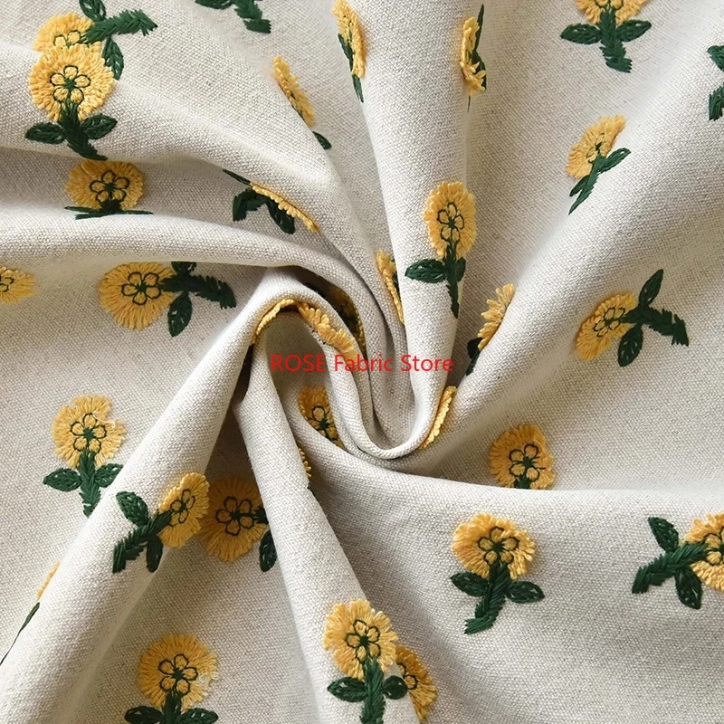 Kain Katun Linen Bordir Bunga  - Embroidery Yellow Flower ulasan dan harga