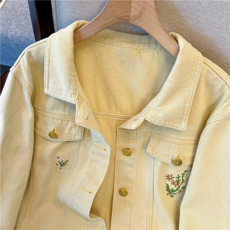 Jaket Denim Pendek Kuning Bord - Embroidery Yellow Flower ulasan dan harga