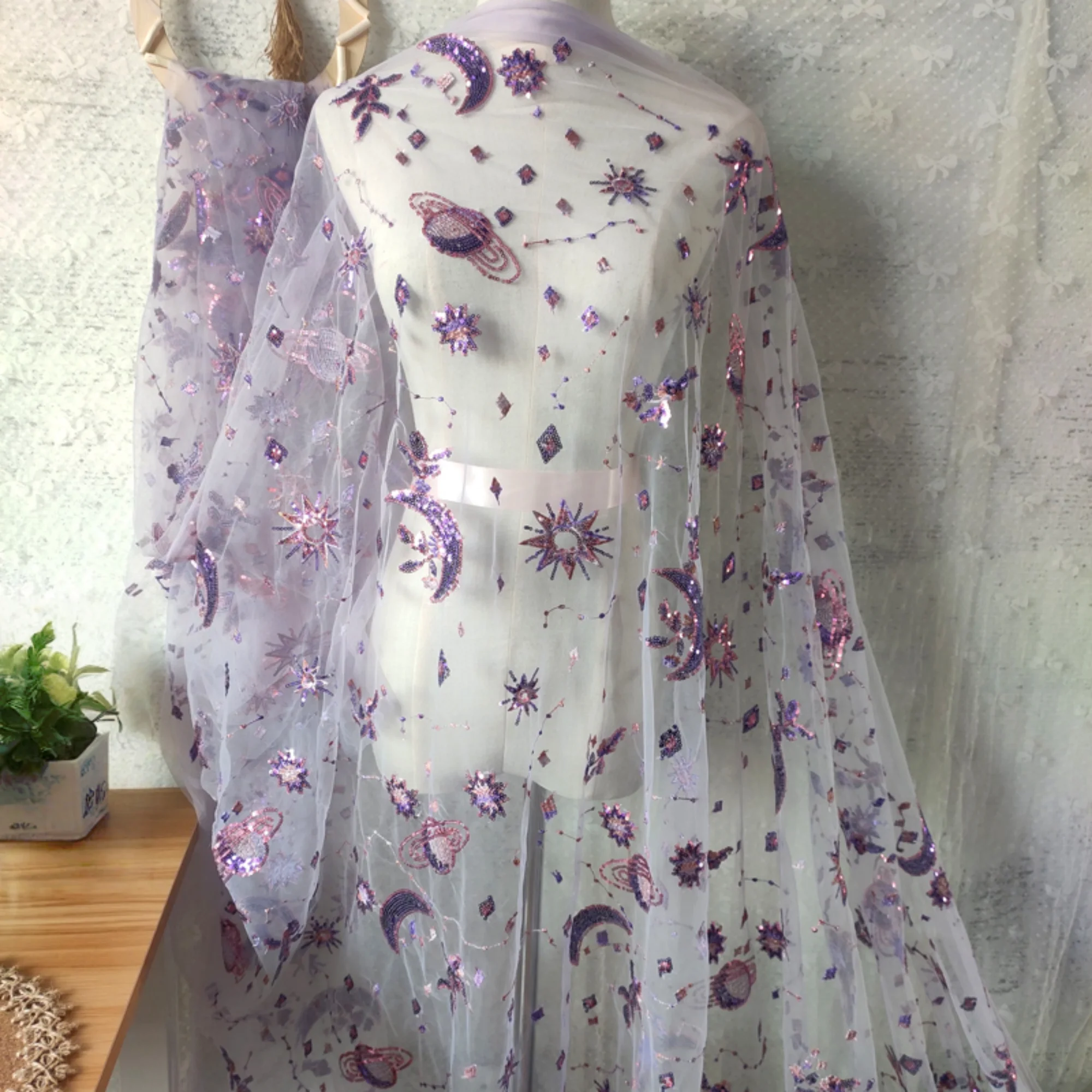Kain renda ungu lebar 0,5 mete - Embroidery Net Dress ulasan dan harga