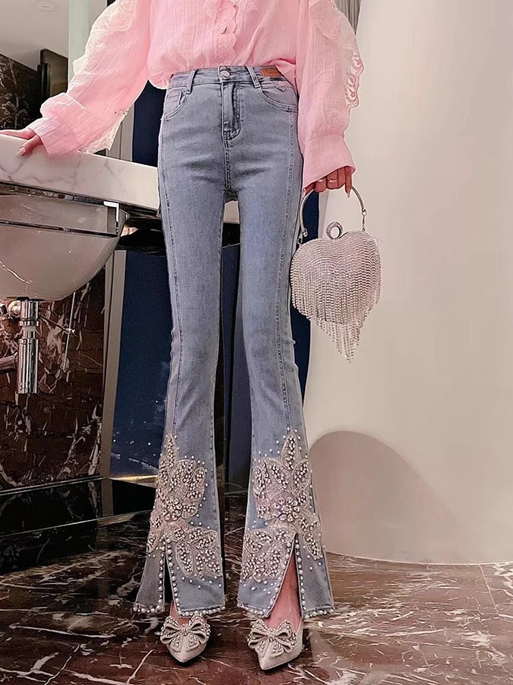 Celana jins wanita pinggang ti - Embroidery Jeans Sakura ulasan dan harga