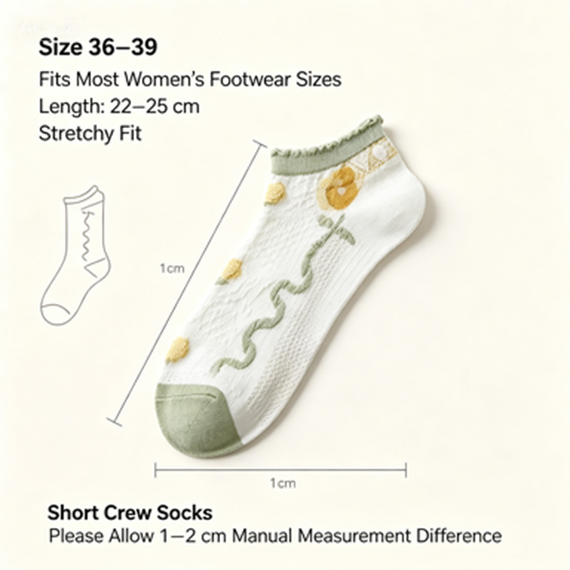 Kaus Kaki Wanita 5 Pasang deng - Embroidery Yellow Flower ulasan dan harga