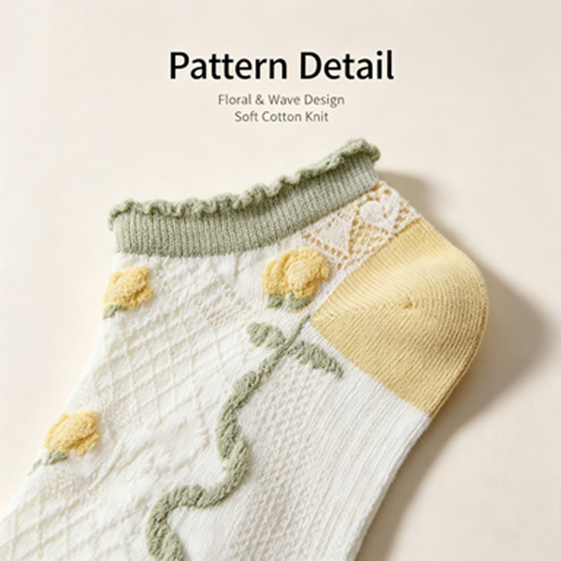 Kaus Kaki Wanita 5 Pasang deng - Embroidery Yellow Flower ulasan dan harga