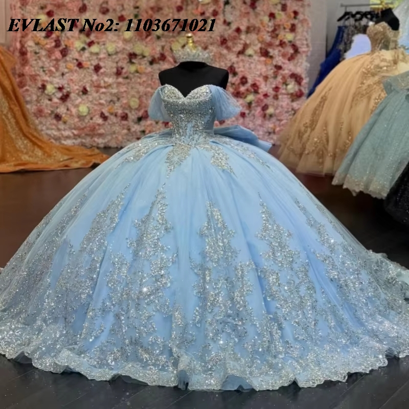 EVLAST Gaun Qinceanera Biru La - Embroidery Glass Beads ulasan dan harga