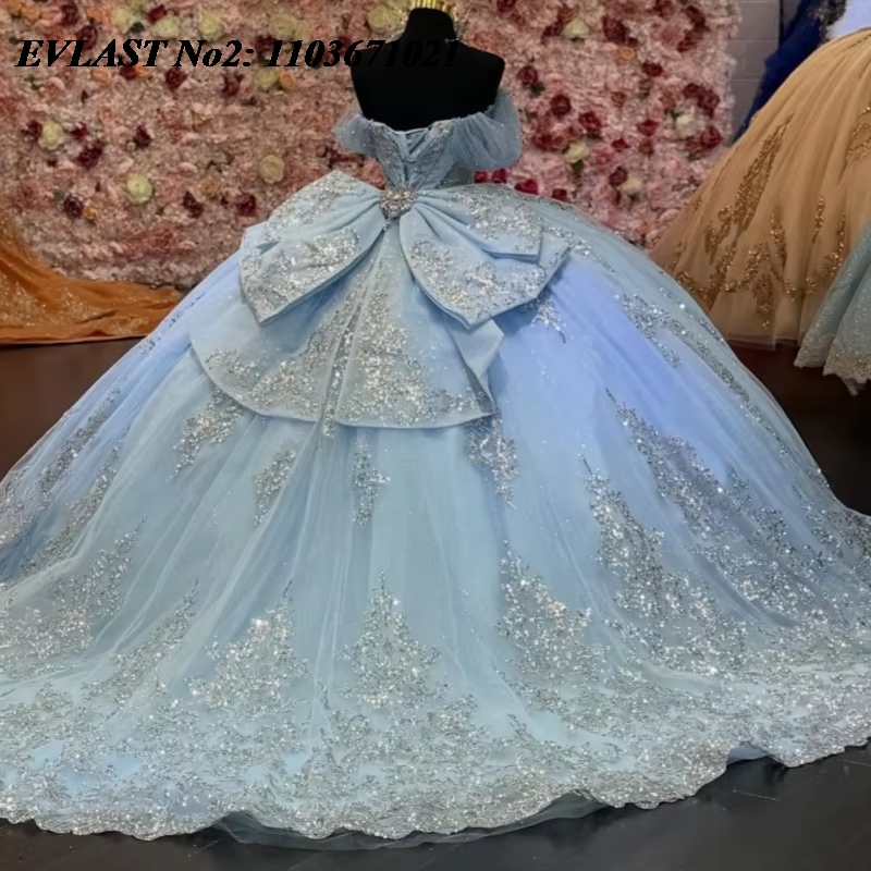 EVLAST Gaun Qinceanera Biru La - Embroidery Glass Beads ulasan dan harga