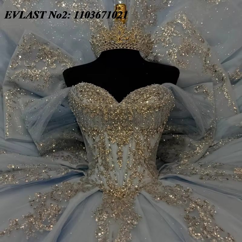 EVLAST Gaun Qinceanera Biru La - Embroidery Glass Beads ulasan dan harga