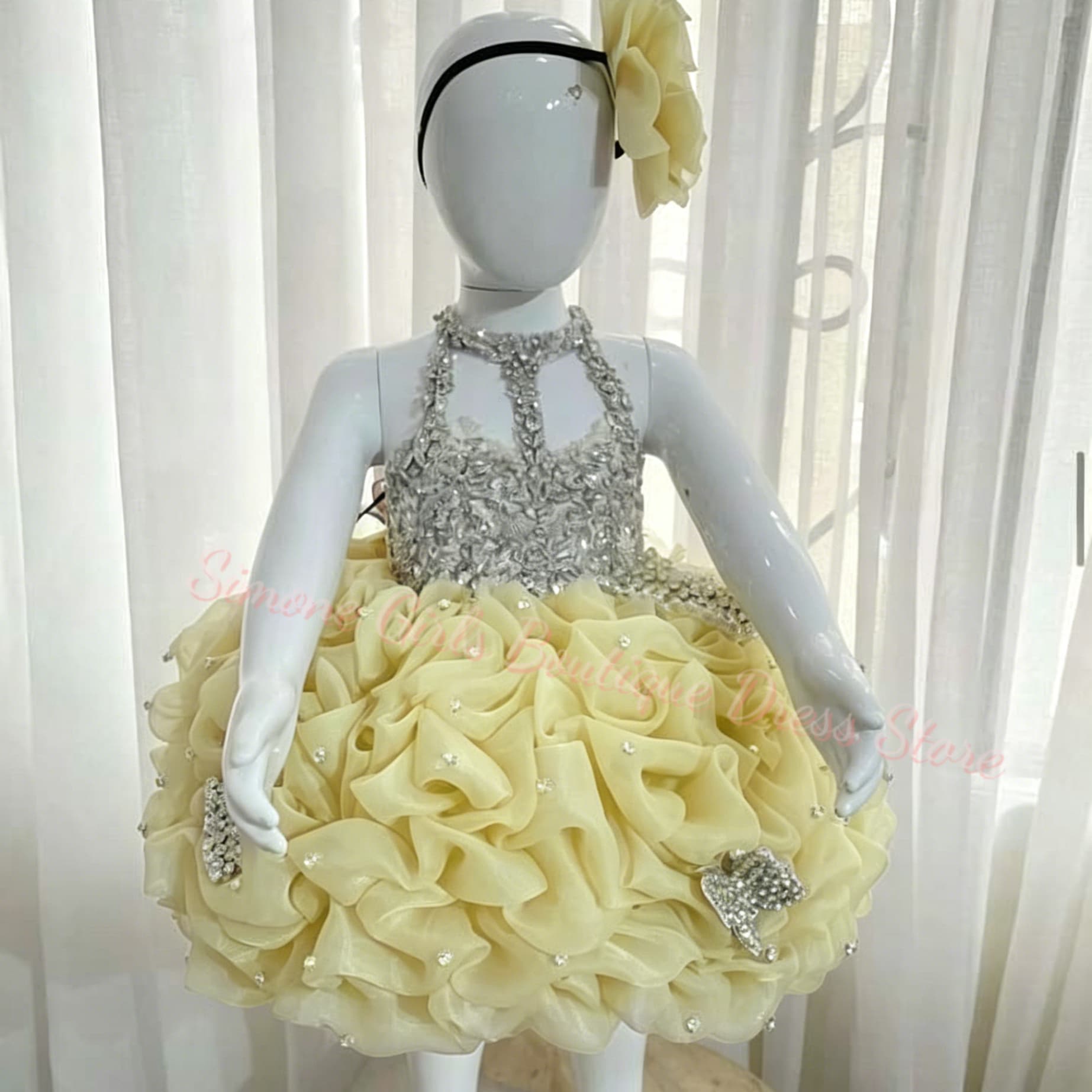 Gaun Gadis Bunga Ruffle Kuning - Embroidery Yellow Flower ulasan dan harga