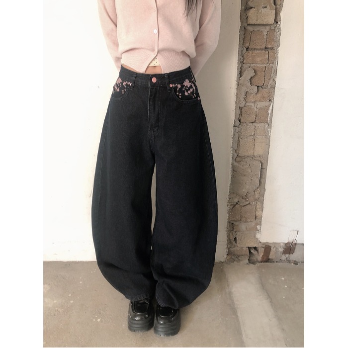 Celana Jeans Lengan Lebar Bord - Embroidery Jeans Sakura ulasan dan harga