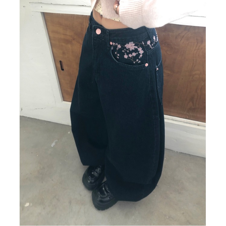 Celana Jeans Lengan Lebar Bord - Embroidery Jeans Sakura ulasan dan harga