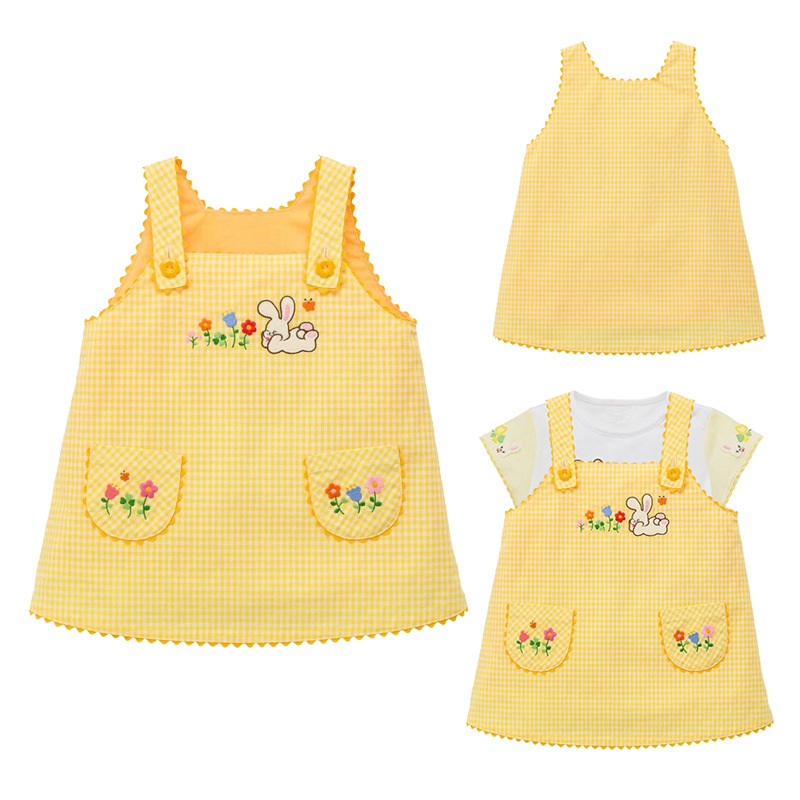 Gaun Overall Kotak-kotak Kelin - Embroidery Yellow Flower ulasan dan harga