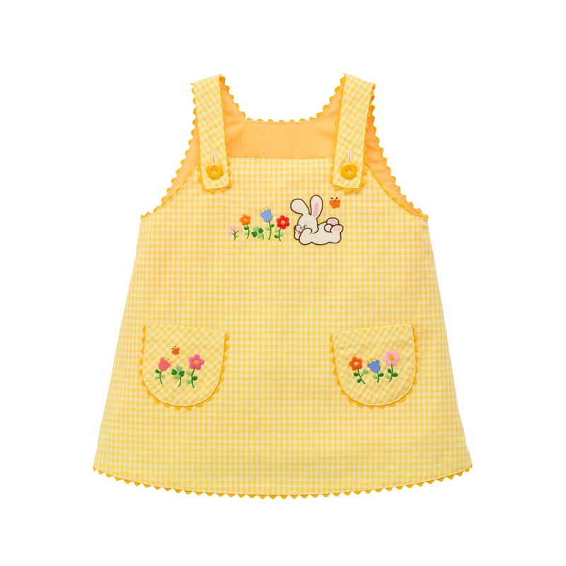 Gaun Overall Kotak-kotak Kelin - Embroidery Yellow Flower ulasan dan harga