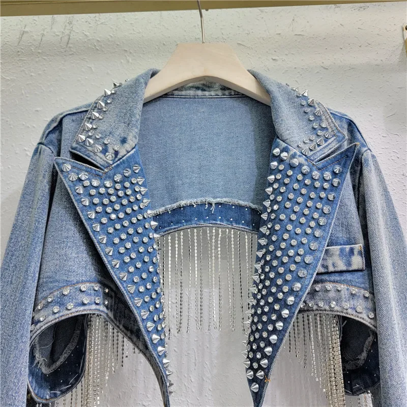 Jaket Denim Paku Keling Rumbai - Embroidery Jeans Sakura ulasan dan harga