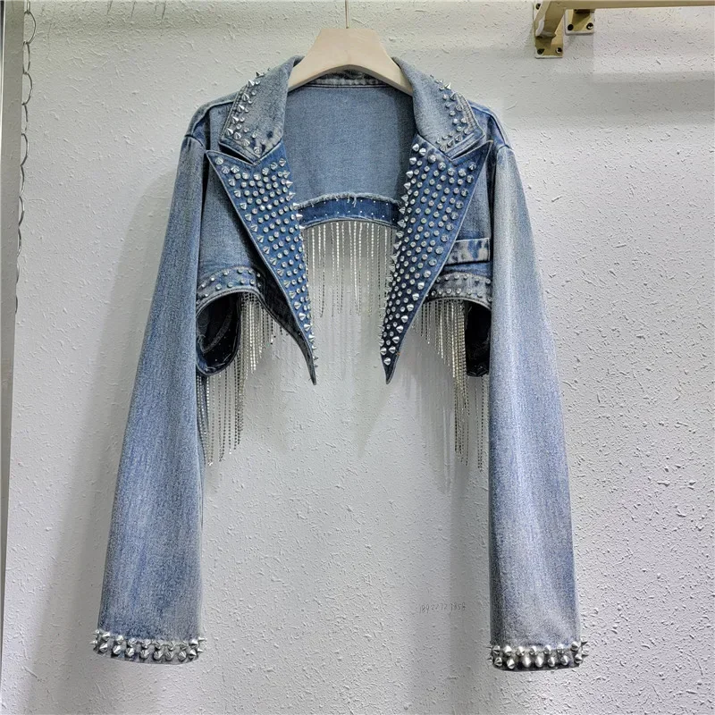 Jaket Denim Paku Keling Rumbai - Embroidery Jeans Sakura ulasan dan harga