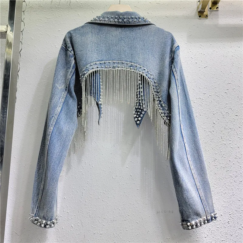 Jaket Denim Paku Keling Rumbai - Embroidery Jeans Sakura ulasan dan harga
