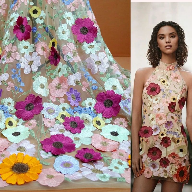 Gaun pernikahan DIY kain renda - Embroidery Net Dress ulasan dan harga