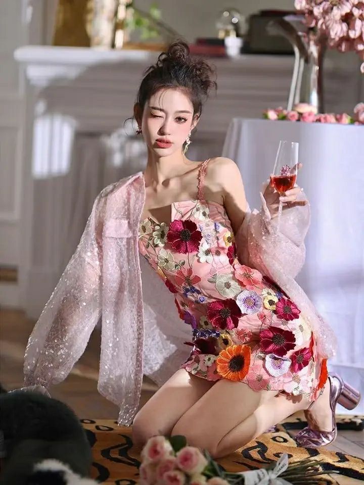 Gaun pernikahan DIY kain renda - Embroidery Net Dress ulasan dan harga